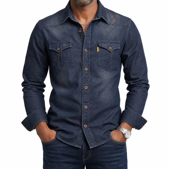 Men's Western Button Shirt with Pointed Pocket Flaps - Black