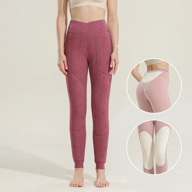 Women's High Waist Leggings with Shaped Waistband - Rose Red