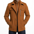 Men's Button Front Coat with Double Collar Detail - Beige
