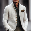 Men's Button Front Stand Collar Textured Jacket - White