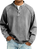 Men's Button Neck Sweater with Raglan Sleeve Seams - Gray