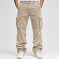 Men's Button Waist Cargo Pants with Angled Flap Pockets - Beige