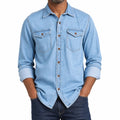 Men's Collared Button Shirt with Twin Flap Pockets - Blue