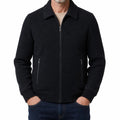 Men's Collared Zip Jacket with Textured Front Panels - Blue Black