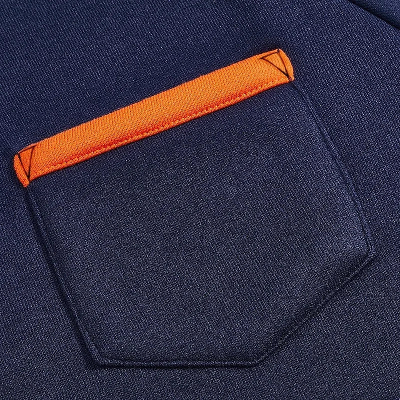 Men's Contrast Collar Quarter Zip Sweater with Chest Detail - Navy Blue