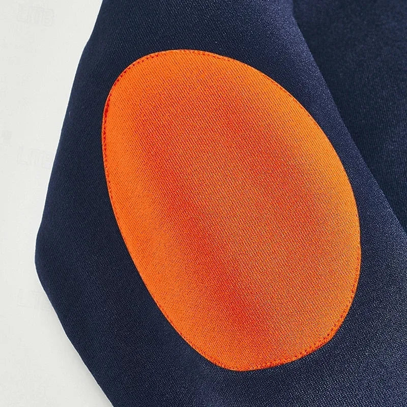 Men's Contrast Collar Quarter Zip Sweater with Chest Detail - Navy Blue