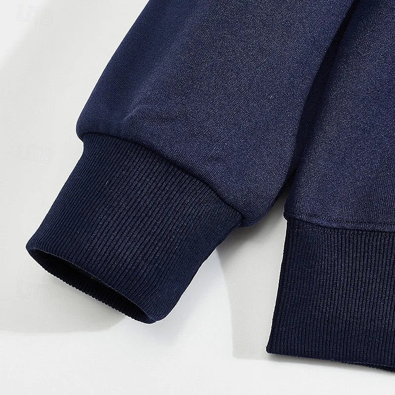 Men's Contrast Collar Quarter Zip Sweater with Chest Detail - Navy Blue