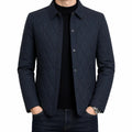 Men's Diamond Quilted Button Jacket with Shirt Collar - Blue