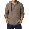 Men's Hooded Long Sleeve Shirt with Button Neck - Brown
