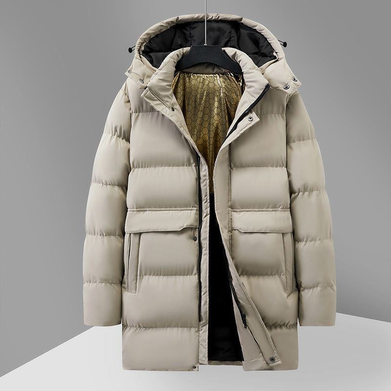 Men's Hooded Puffer Coat with Horizontal Panels - Off-White