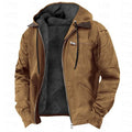 Men's Hooded Zip Jacket with Contrast Inner Panel - Brown