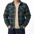 Men's Plaid Button Overshirt with Flap Chest Pockets - Green