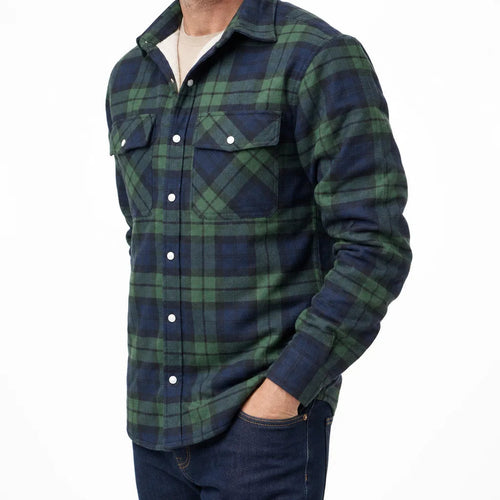 Men's Plaid Button Overshirt with Flap Chest Pockets - Green