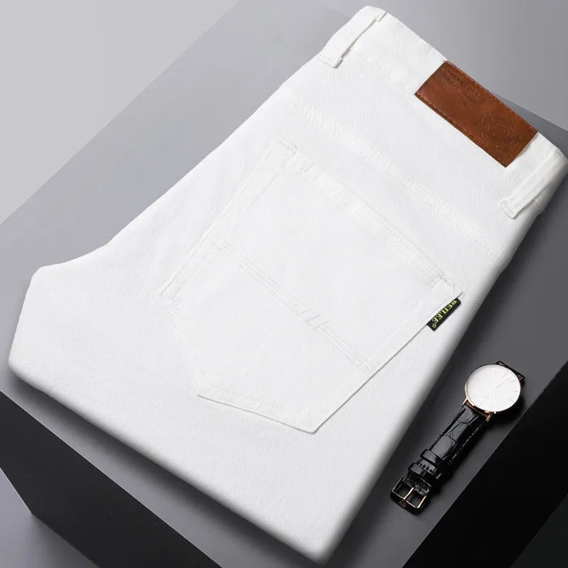 Men's Plain Jeans with Back Patch Pocket Detail - White