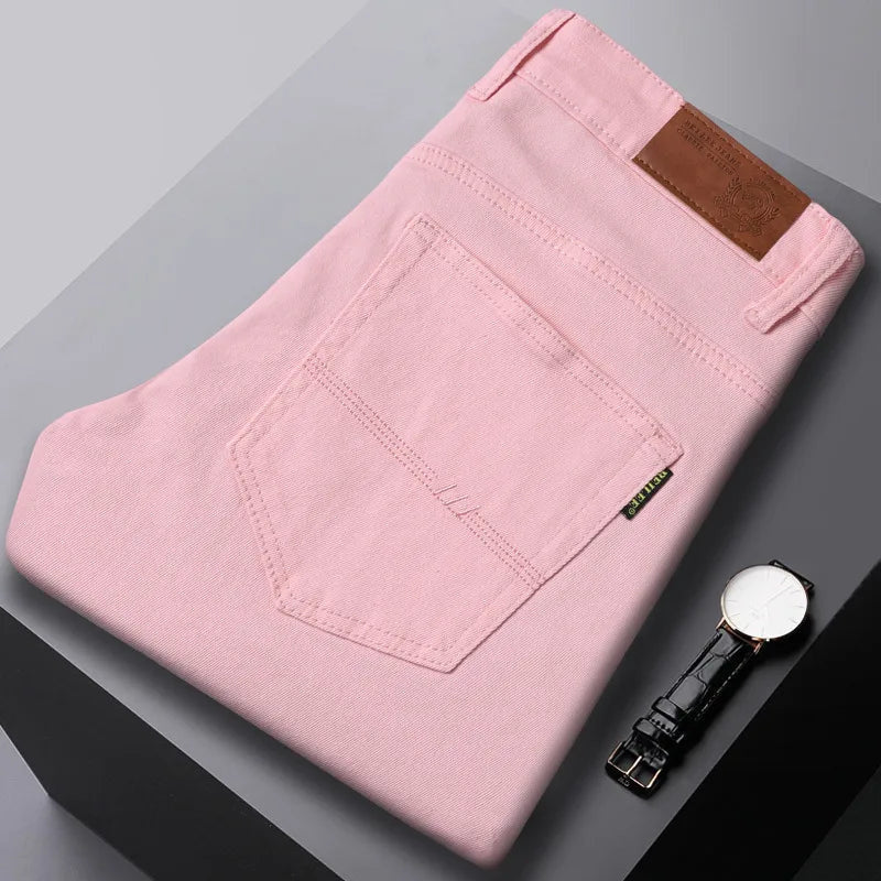 Men's Plain Jeans with Back Patch Pocket Detail - Pink