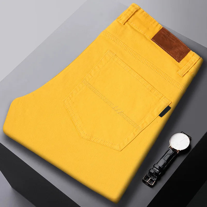 Men's Plain Jeans with Back Patch Pocket Detail - Yellow