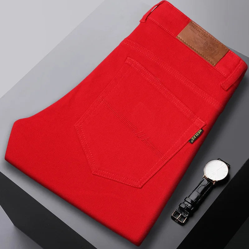 Men's Plain Jeans with Back Patch Pocket Detail - Red