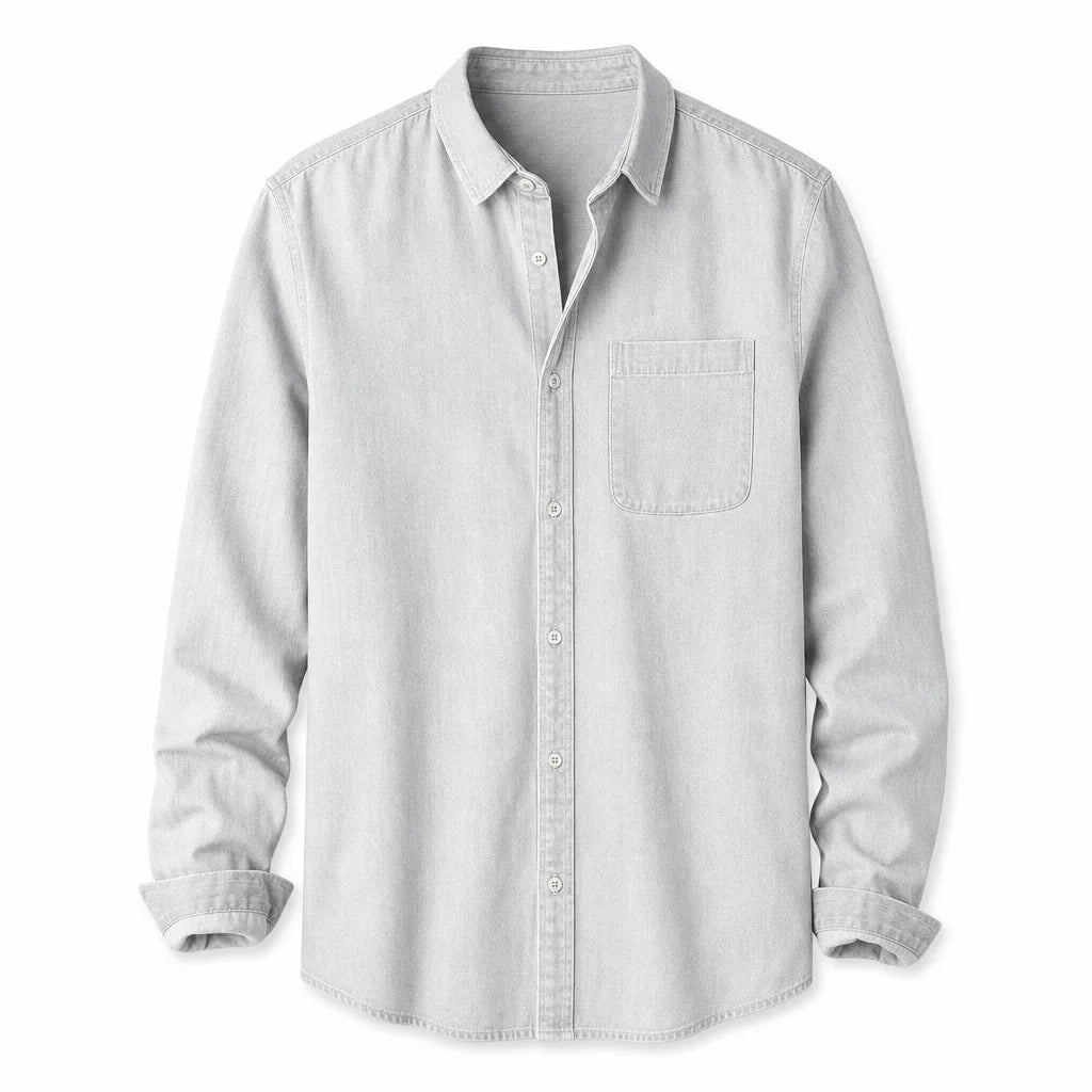 Men's Plain Long Sleeve Shirt with Button Down Collar - White