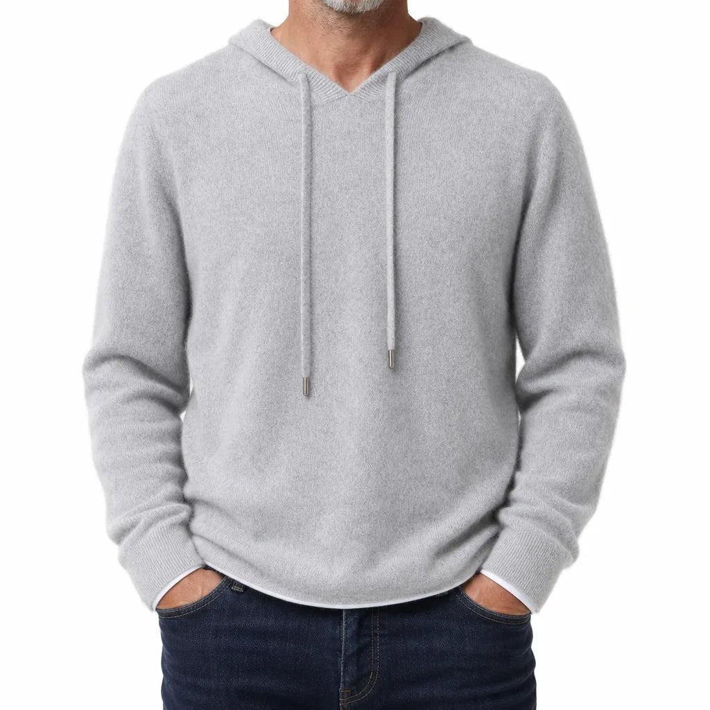 Men's Plain Pullover Hoodie with Drawstring Neck - Gray