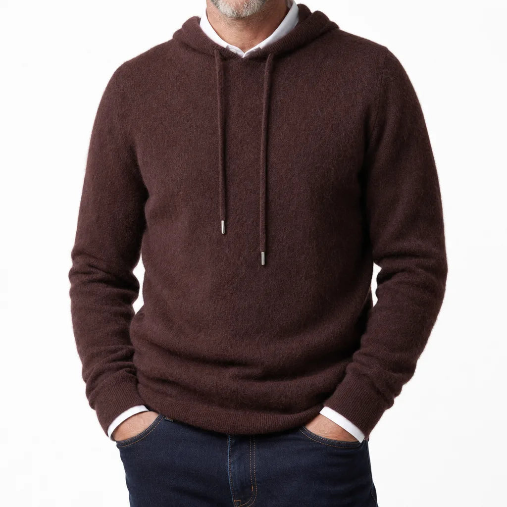Men's Plain Pullover Hoodie with Drawstring Neck - Brown