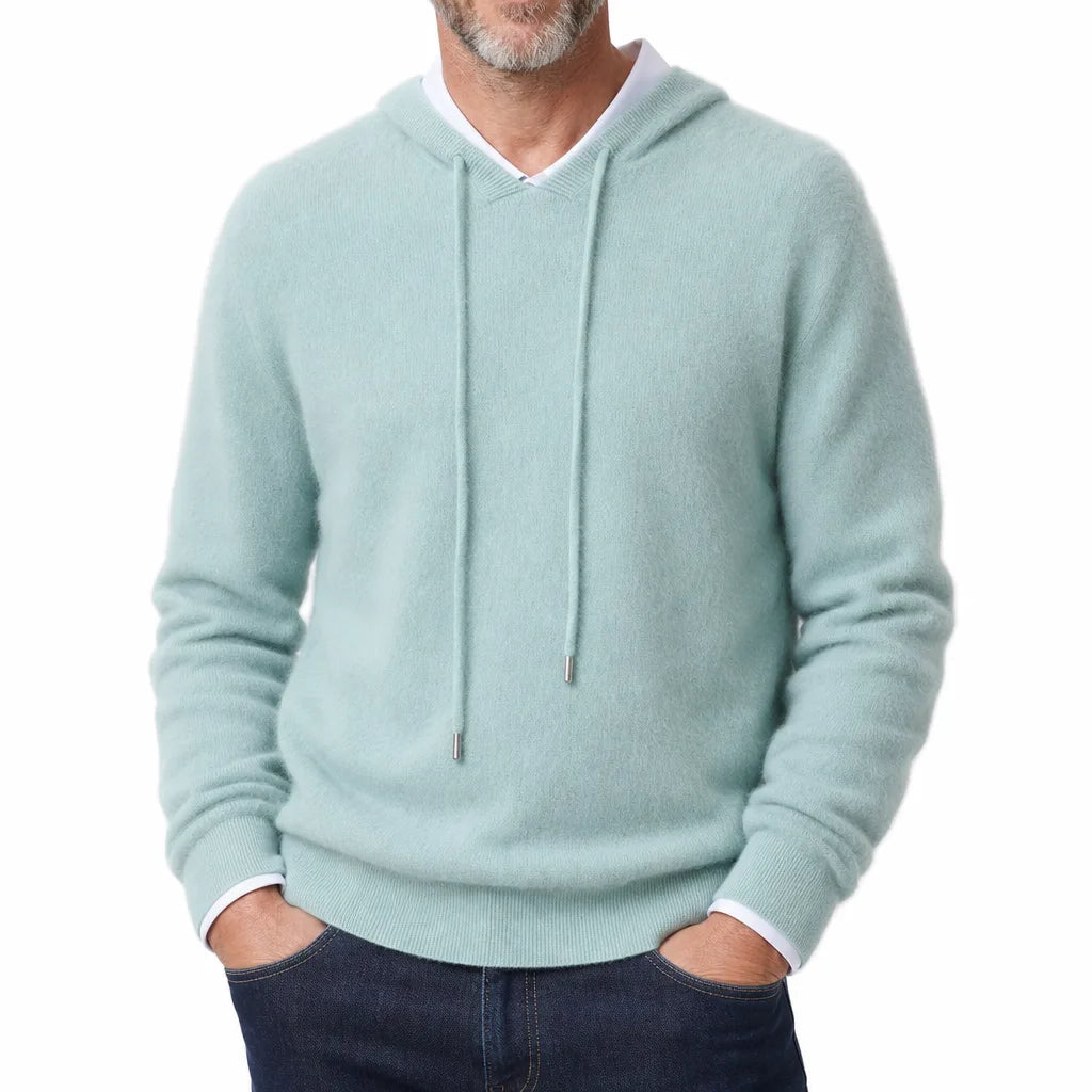 Men's Plain Pullover Hoodie with Drawstring Neck - Green