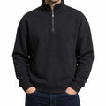 Men's Plain Quarter Zip Pullover with Ribbed Cuffs - Black