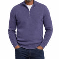 Men's Plain Quarter Zip Sweater with Ribbed Hem - Purple