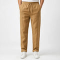 Men's Plain Straight Leg Pants with Elastic Waist - Beige