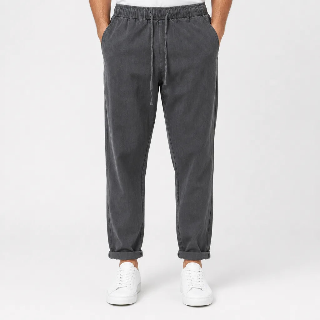 Men's Plain Straight Leg Pants with Elastic Waist - Gray