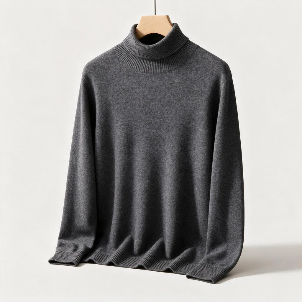 Men's Plain Turtleneck Sweater with Long Sleeves - Gray