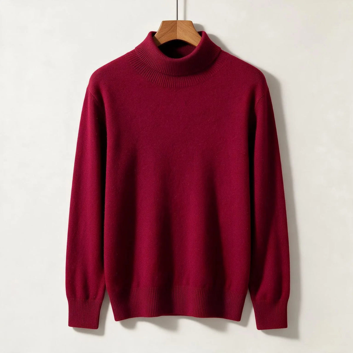 Men's Plain Turtleneck Sweater with Long Sleeves - Red