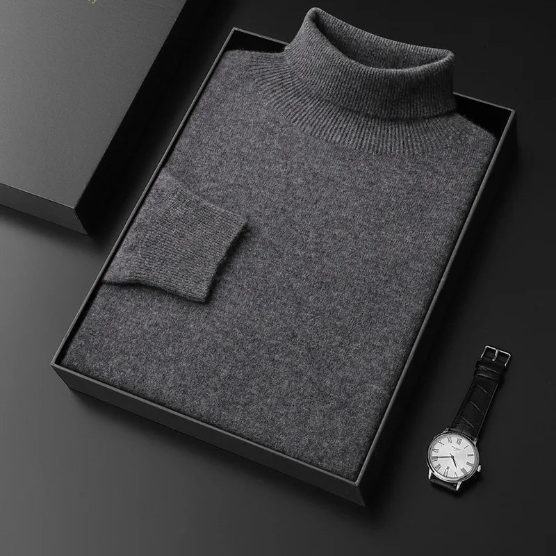 Men's Plain Turtleneck Sweater with Long Sleeves - Gray, Light Gray