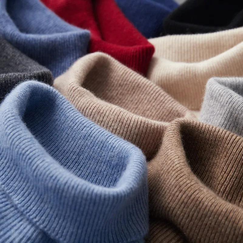 Men's Plain Turtleneck Sweater with Long Sleeves - Multiple color views