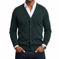 Men's Plain V-Neck Cardigan with Button Front - Green