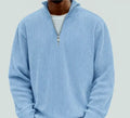 Men's Ribbed Quarter Zip Sweater with Stand Collar - Blue