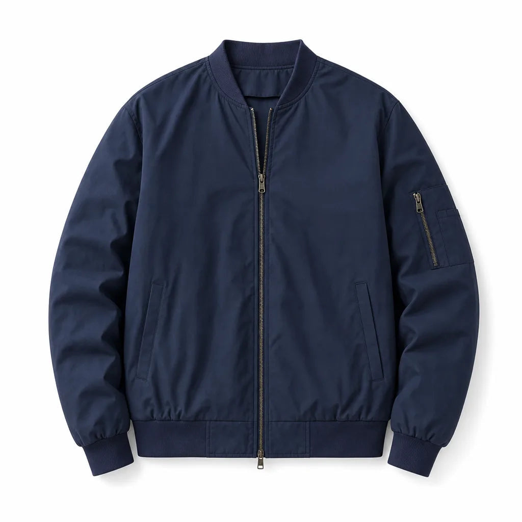 Men's Short Stand Collar Zip Jacket with Sleeve Pocket - Blue
