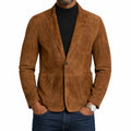 Men's Single Button Blazer with Large Patch Pockets - Brown