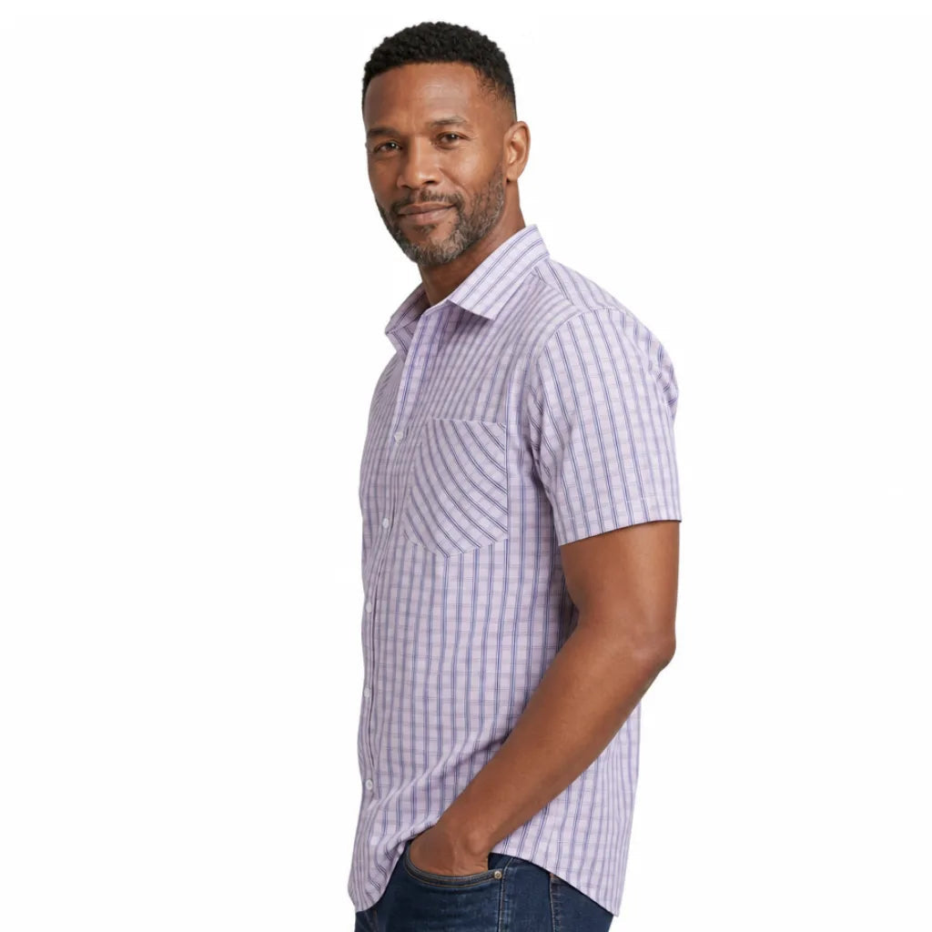 Men's Small Check Short Sleeve Shirt with Button Front - Pink
