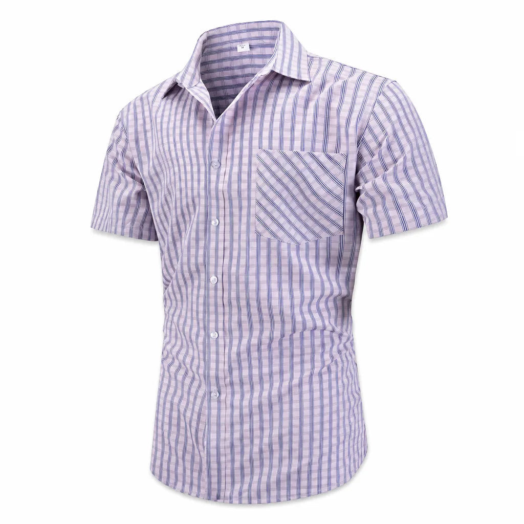 Men's Small Check Short Sleeve Shirt with Button Front - Pink