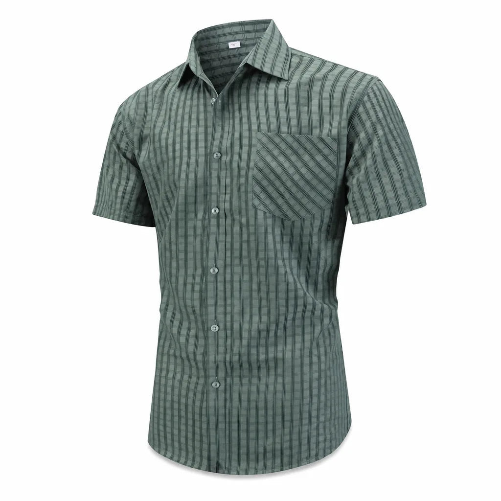 Men's Small Check Short Sleeve Shirt with Button Front - Green