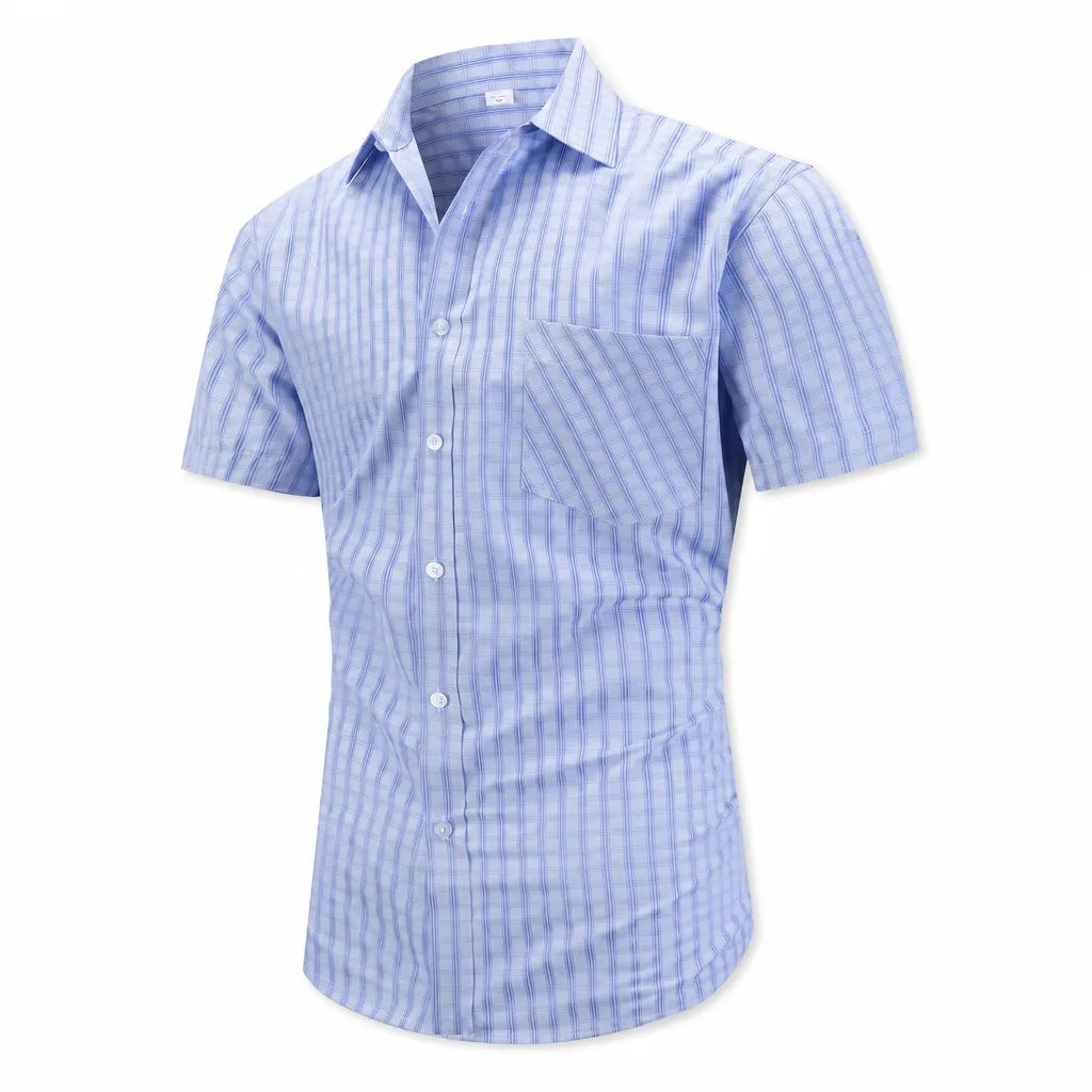Men's Small Check Short Sleeve Shirt with Button Front - Blue