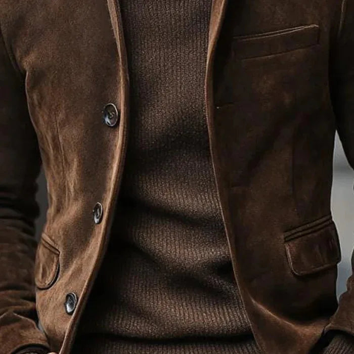 Men's Stand Collar Button Jacket with Patch Pockets - Brown