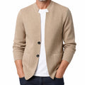 Men's Stand Collar Cardigan with Single Button Front - Beige