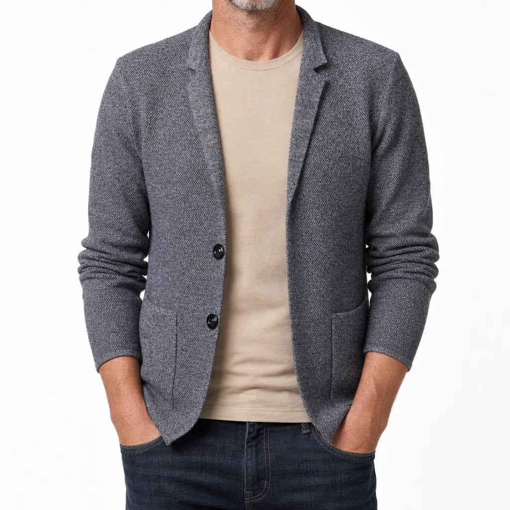 Men's Stand Collar Cardigan with Single Button Front - Gray