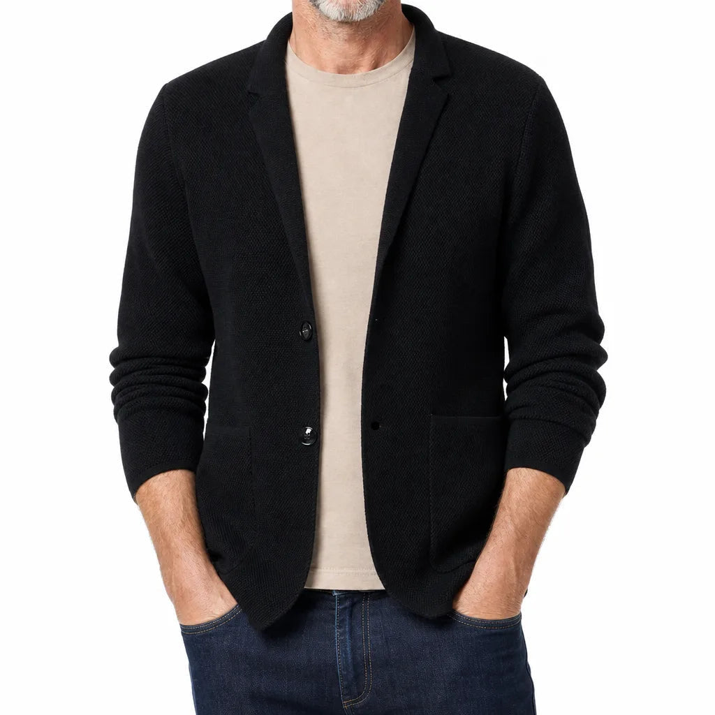 Men's Stand Collar Cardigan with Single Button Front - Black