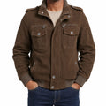 Men's Stand Collar Jacket with Shoulder Tabs and Pockets - Brown