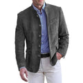 Men's Stand Collar Jacket with Welt Chest Pocket - Gray