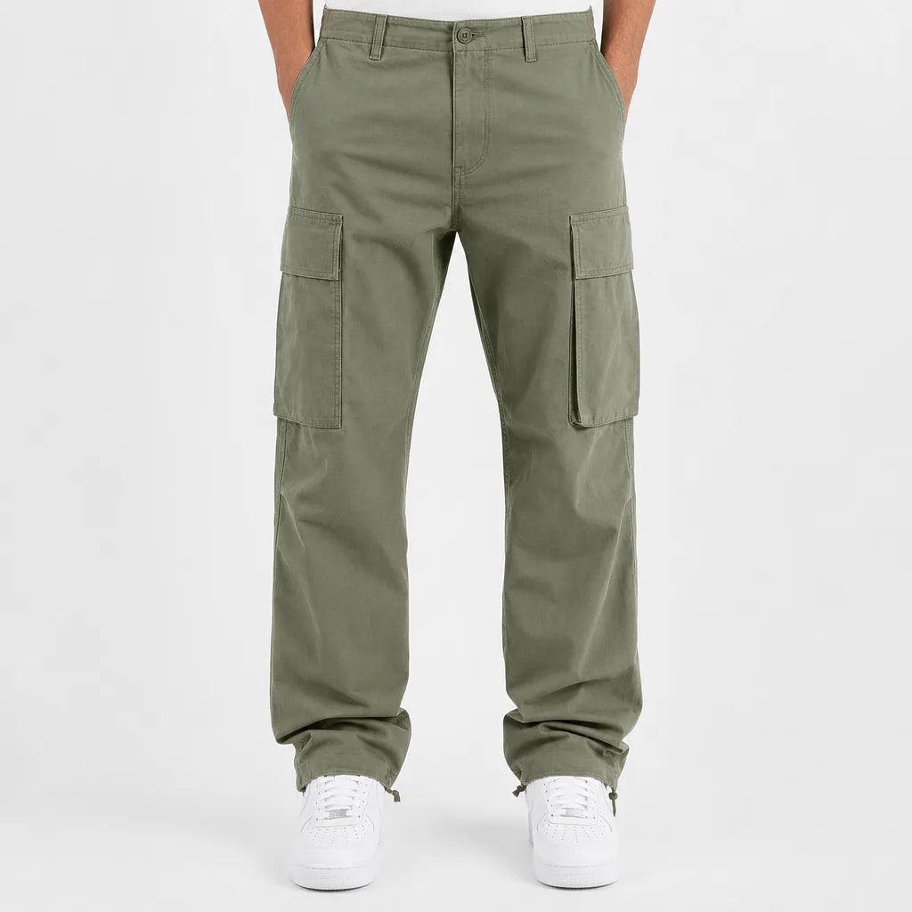 Men's Straight Leg Cargo Pants with Belt Loop Waist - Green