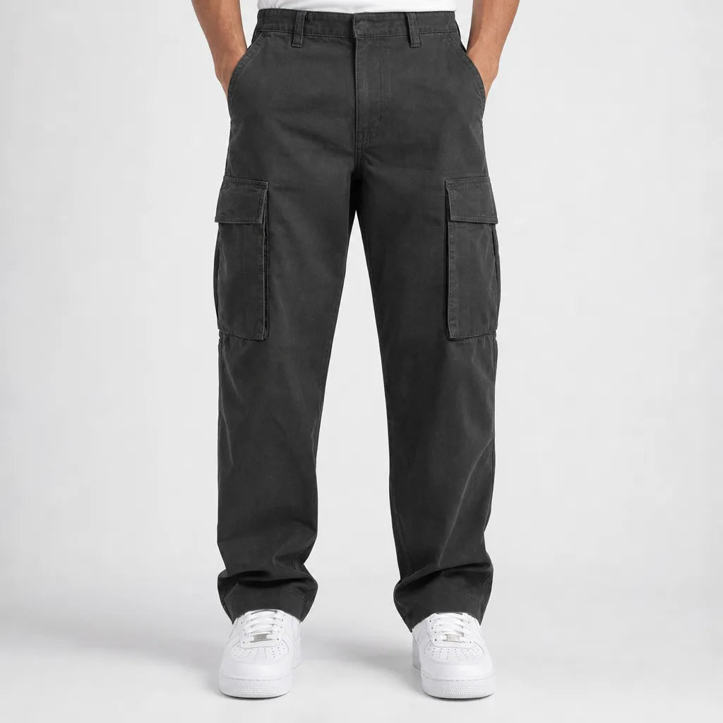 Men's Straight Leg Cargo Pants with Belt Loop Waist - Black