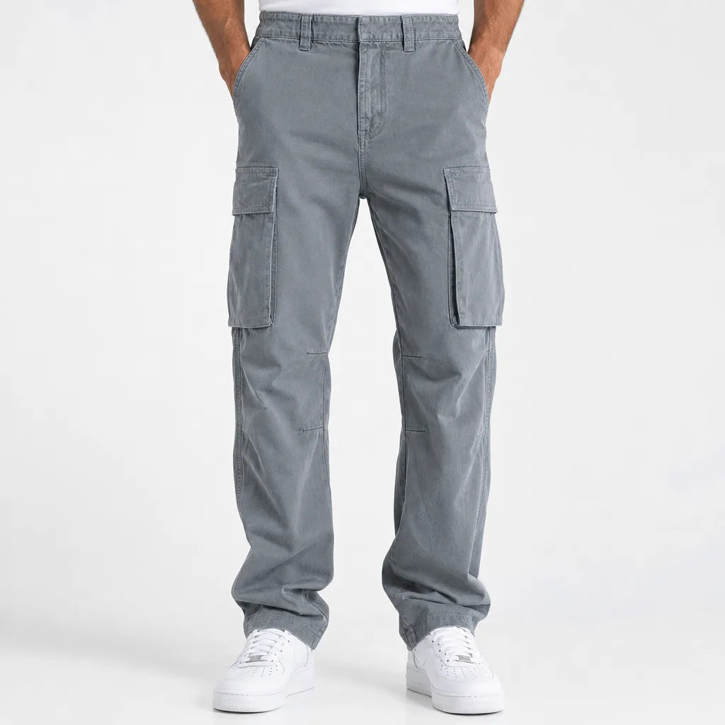 Men's Straight Leg Cargo Pants with Belt Loop Waist - Gray